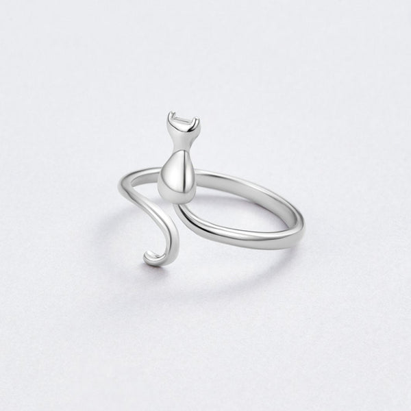 Silver Cat Motif Ring