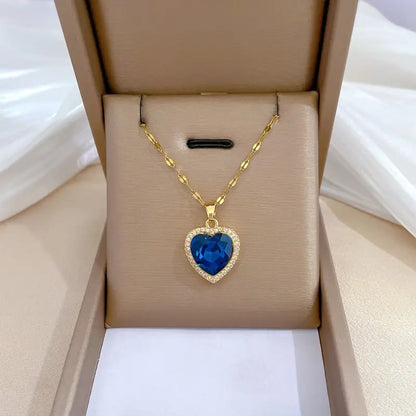 Gold Sapphire Heart Necklace
