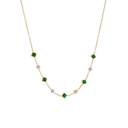 Gold Emerald Geometric Station Necklace
