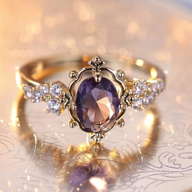 Gold Amethyst Princess Ring