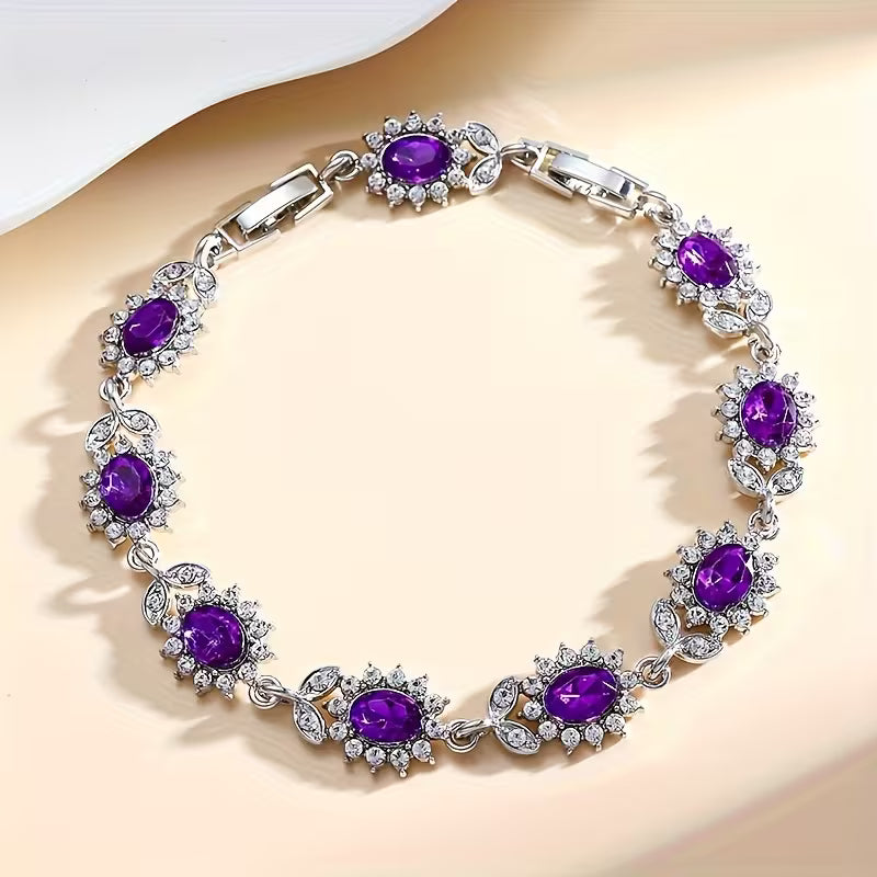 Silver Amethyst Floral Bracelet