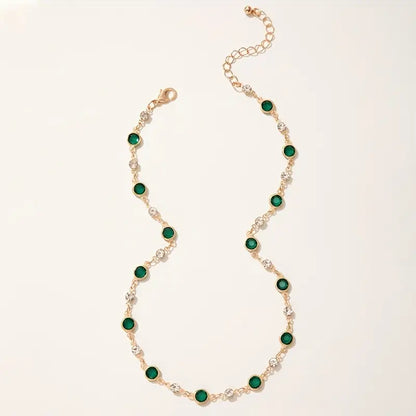 Gold Emerald Station Necklace