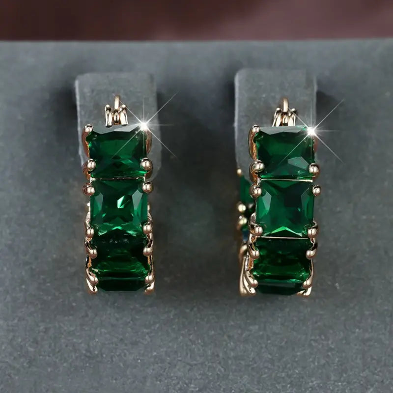 Gold Emerald Chunky Hoop Earrings