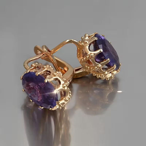 Gold Amethyst Crown Earrings