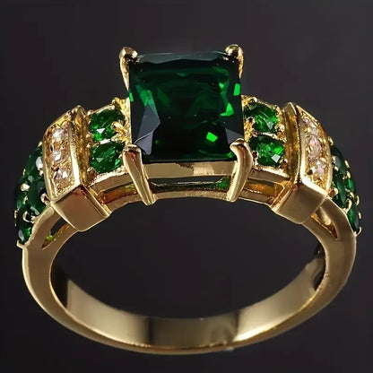 Gold Emerald Geometric Ring