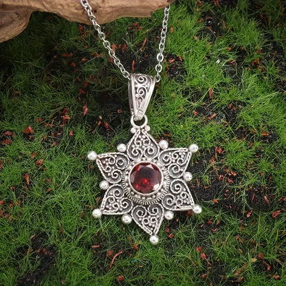 Silver Ruby Star Pendant Necklace