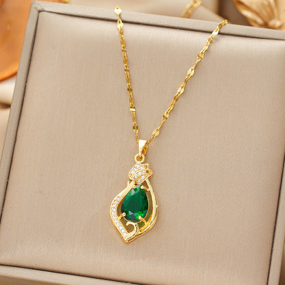 Gold Emerald Teardrop Pendant Necklace