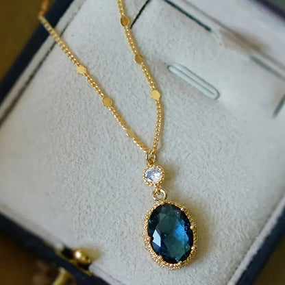 Gold Sapphire Oval Drop Necklace