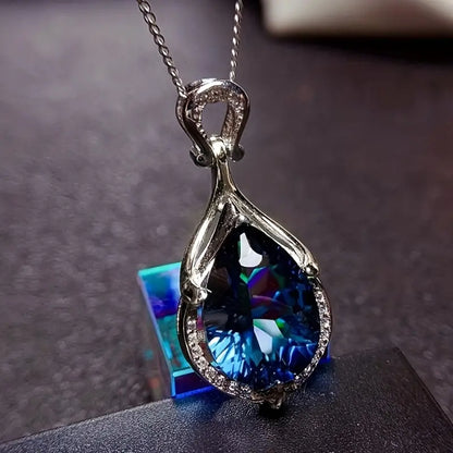 Silver Sapphire Teardrop Necklace