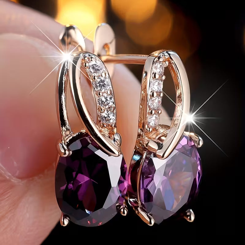 Gold Amethyst Hoop Earrings