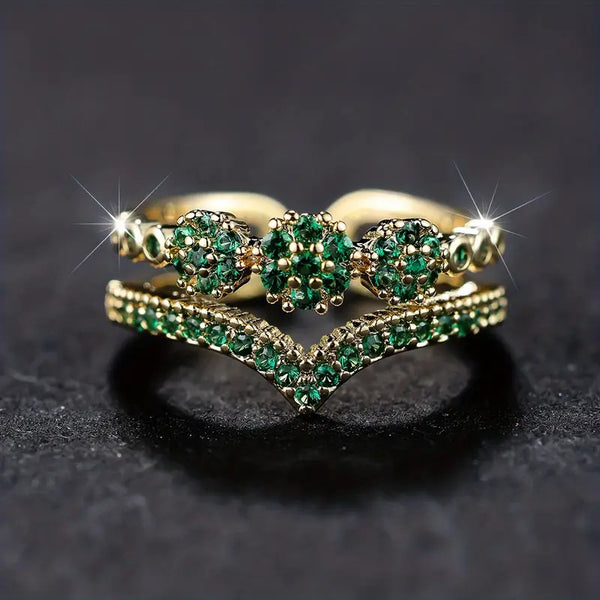 Gold Emerald Cluster Ring