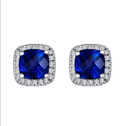 Silver Sapphire Halo Stud Earrings
