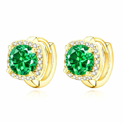 Gold Emerald Halo Hoop Earrings